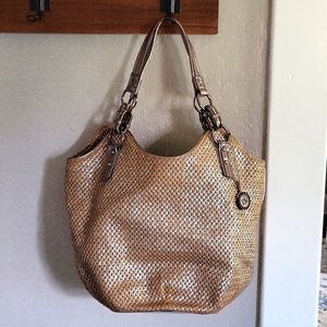 The Sak Rattan and Metalic Woven Shoulder Bag